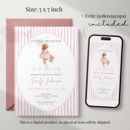A Little Princess on the Way — Baby Girl Shower Invitation Template by Pretty Digital — view 2
