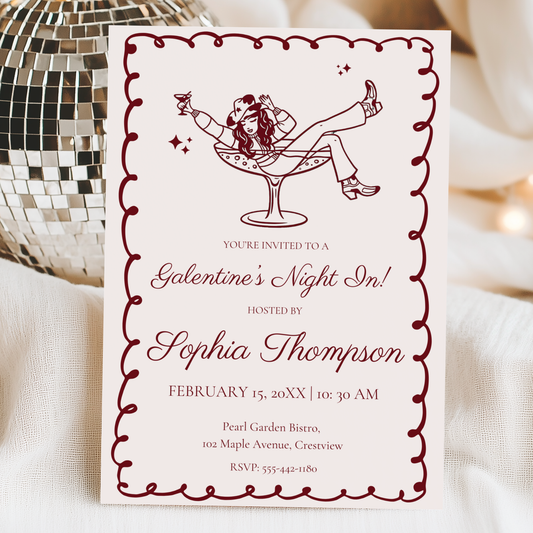 Galentine's Night In — Galentine's Day Invitation Template by Pretty Digital — printable digital download