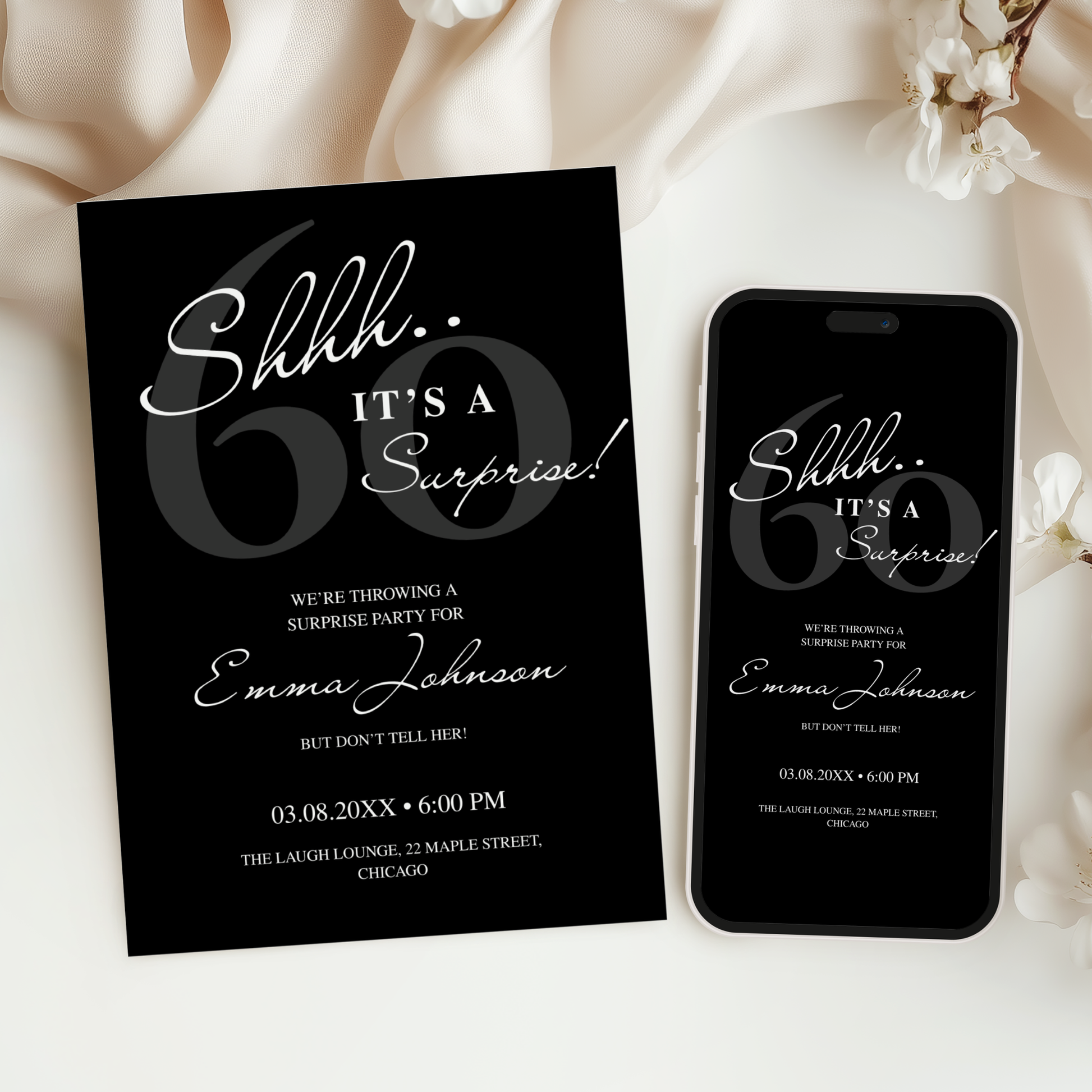 Shhh… It's a Surprise — 60th Surprise Party Invitation Template by Pretty Digital — view 6