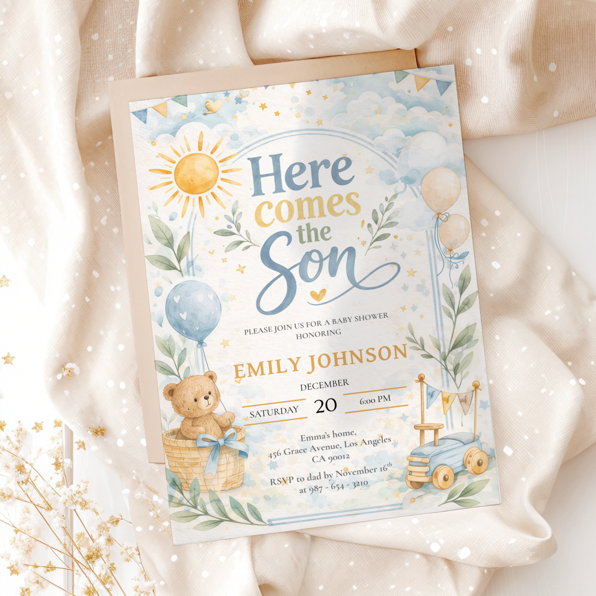 Here Comes the Son — Baby Boy Invitation Template by Pretty Digital — view 10