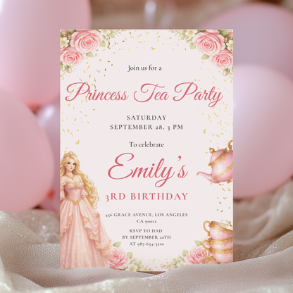 Pastel Princess Tea Party Invitation by Pretty Digital — view 3