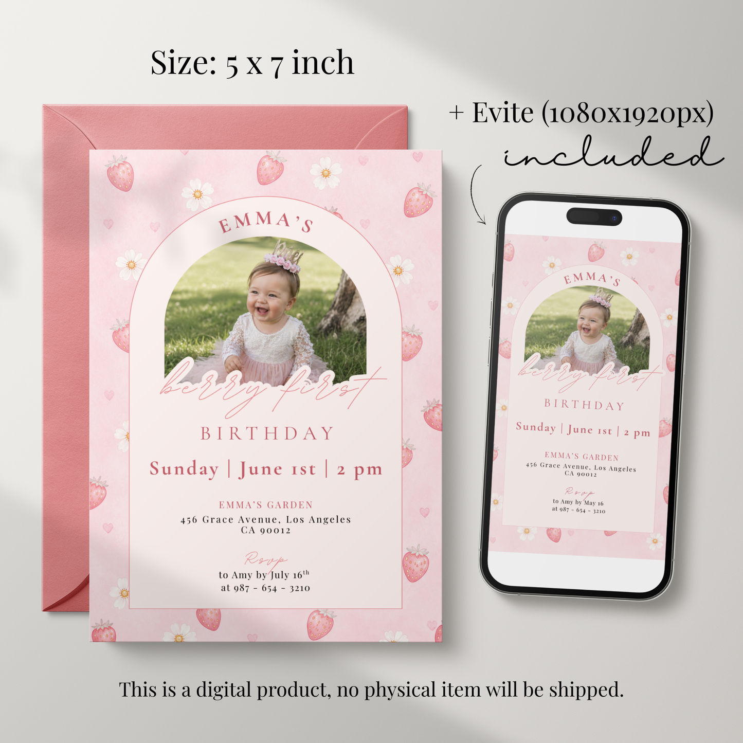 Pastel 1st Birthday Invitation for Girls by Pretty Digital — view 2
