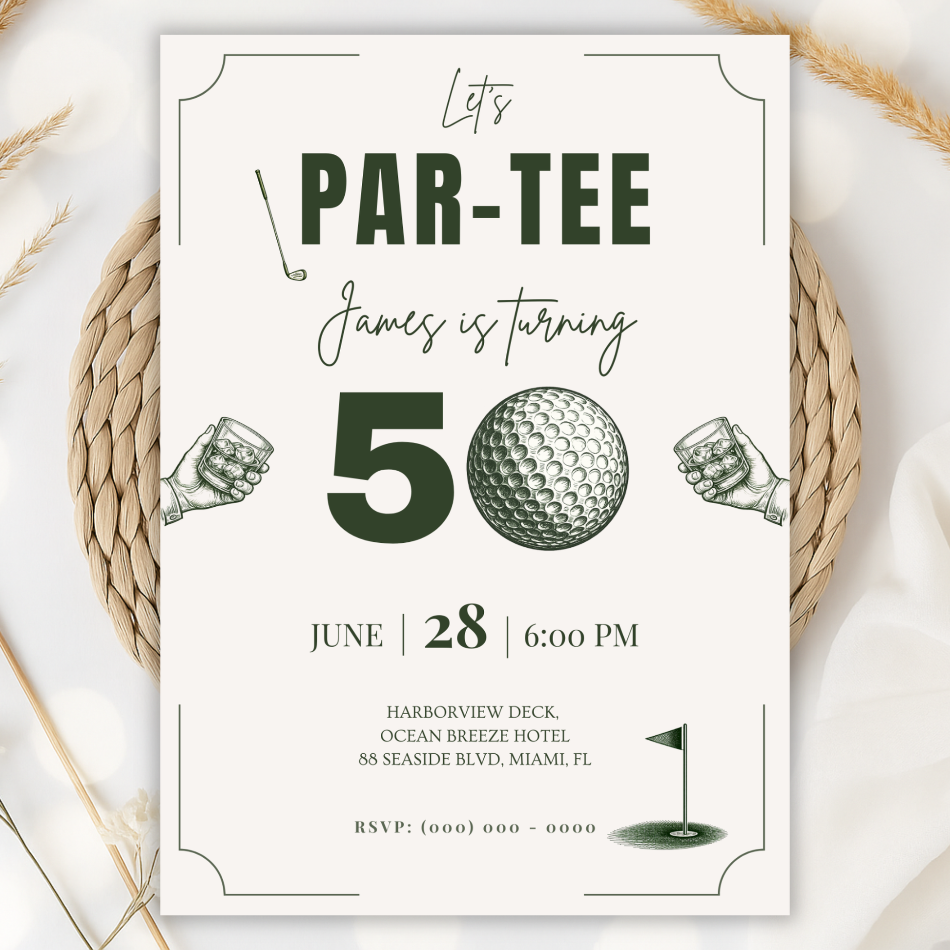Let's Par-Tee — 50th Birthday Invitation Template (Golf Themed) by Pretty Digital — printable digital download