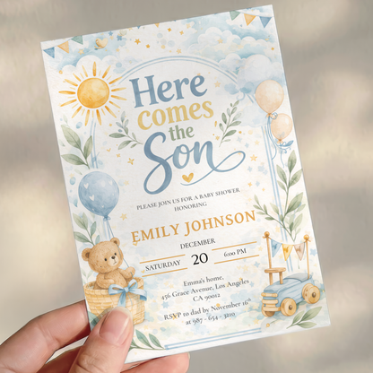 Here Comes the Son — Baby Boy Invitation Template by Pretty Digital — view 9