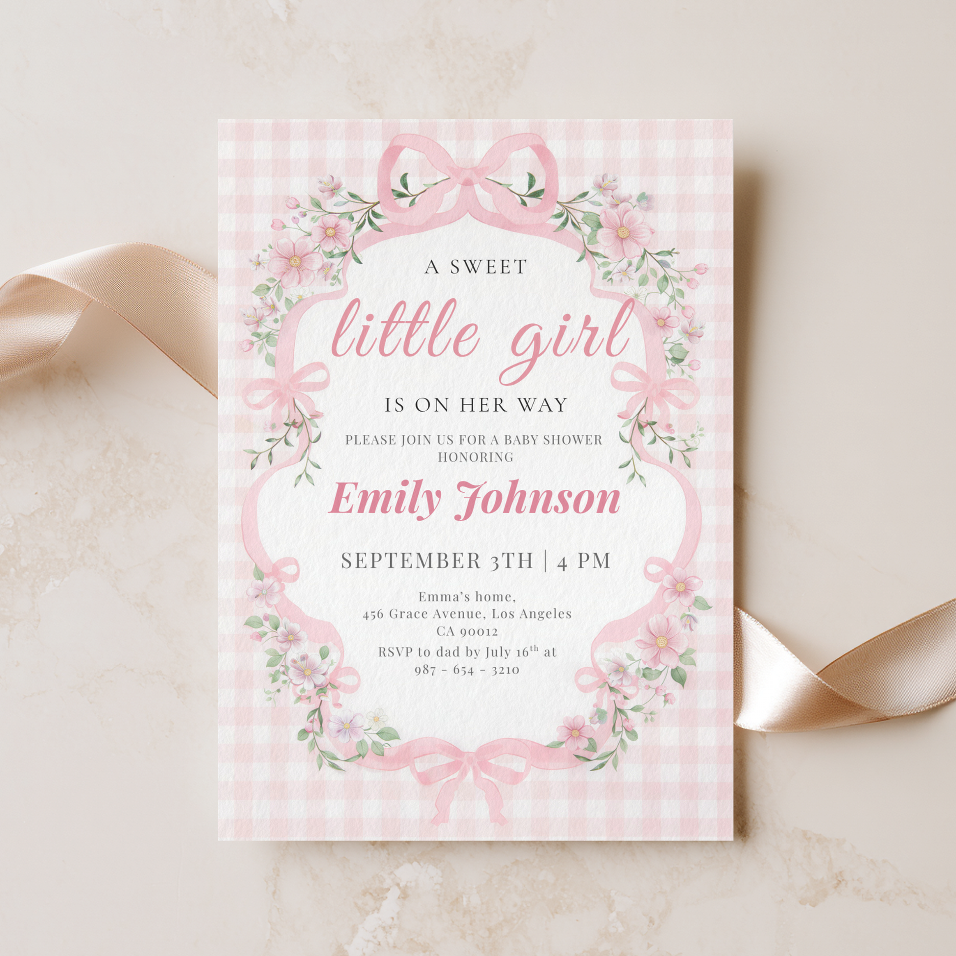 A Sweet Little Girl Is on Her Way — Baby Shower Invitation Template by Pretty Digital — view 5