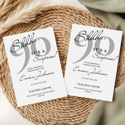 Shhh… It's a Surprise — 90th Surprise Party Invitation Template by Pretty Digital — view 3