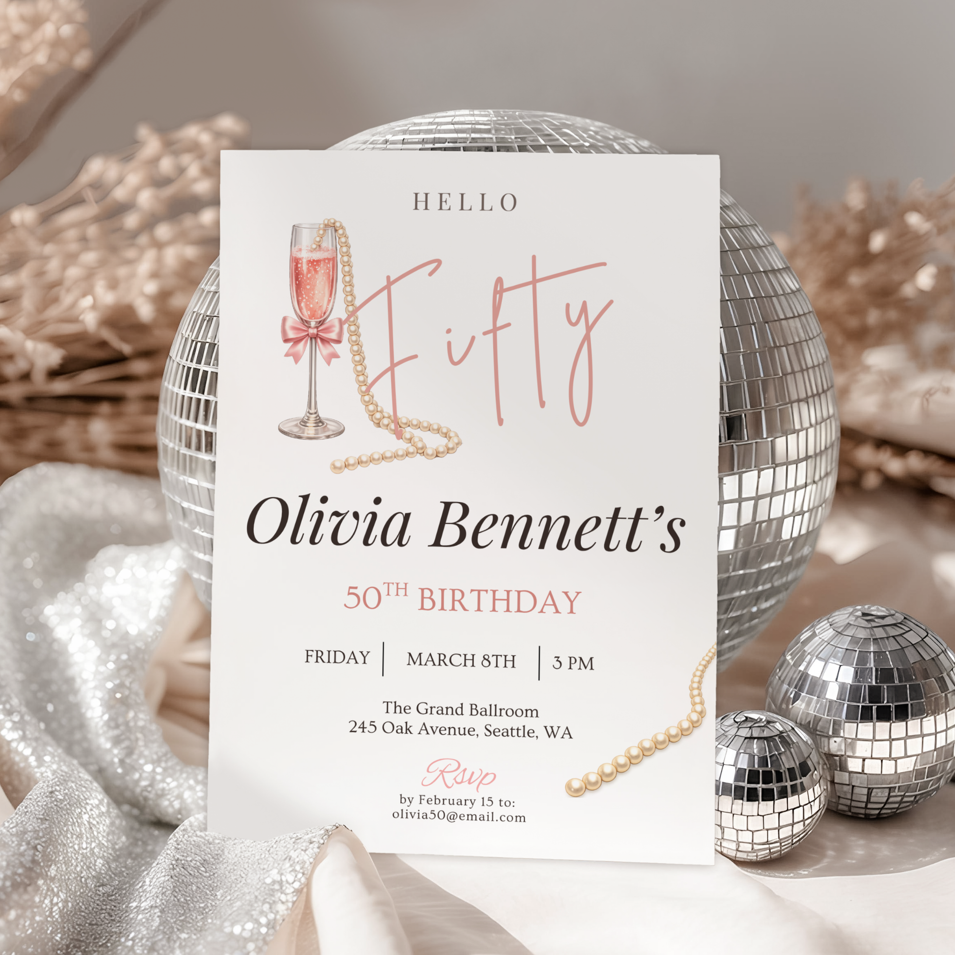 Hello Fifty — 50th Birthday Invitation for Women by Pretty Digital — view 9