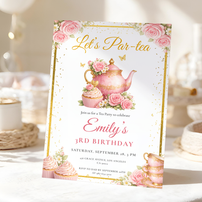 Let's Par-Tea (Kids) — Tea Party Birthday Invitation Template by Pretty Digital — view 3