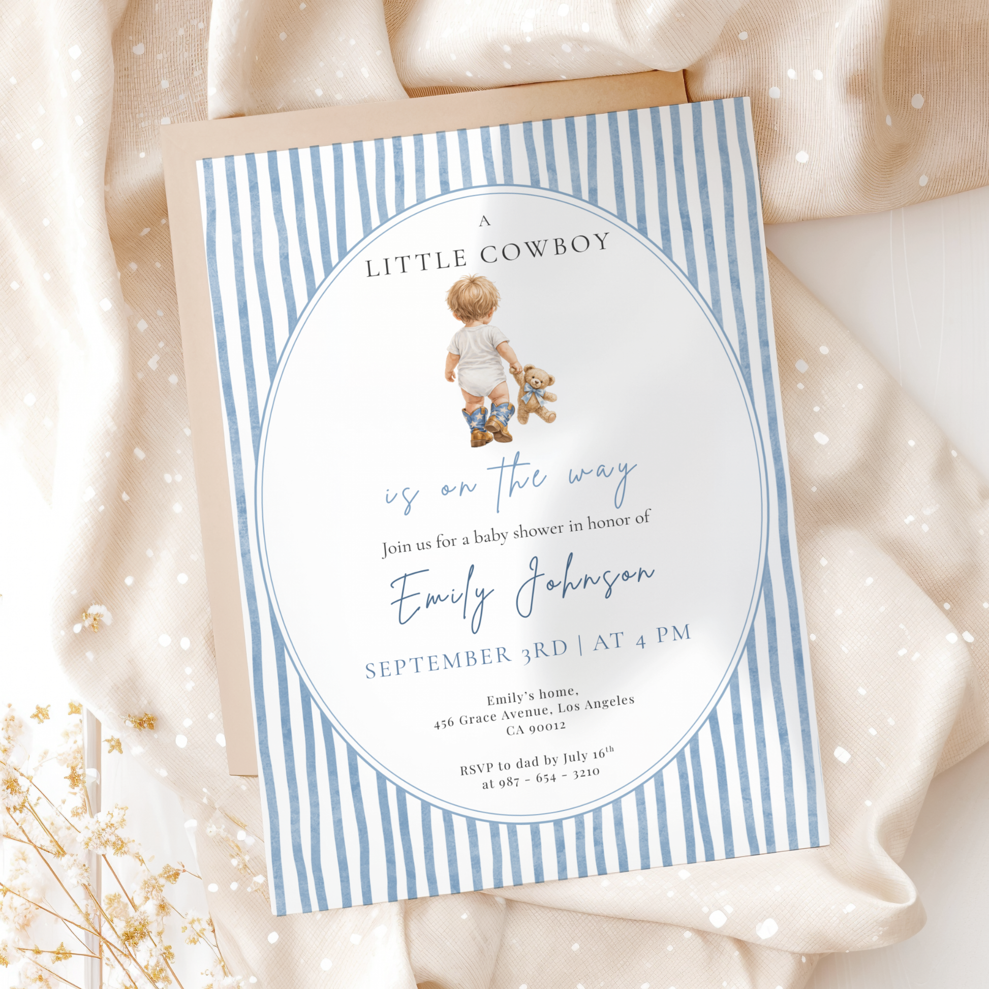 A Little Cowboy on the Way — Baby Boy Shower Invitation Template by Pretty Digital — view 10