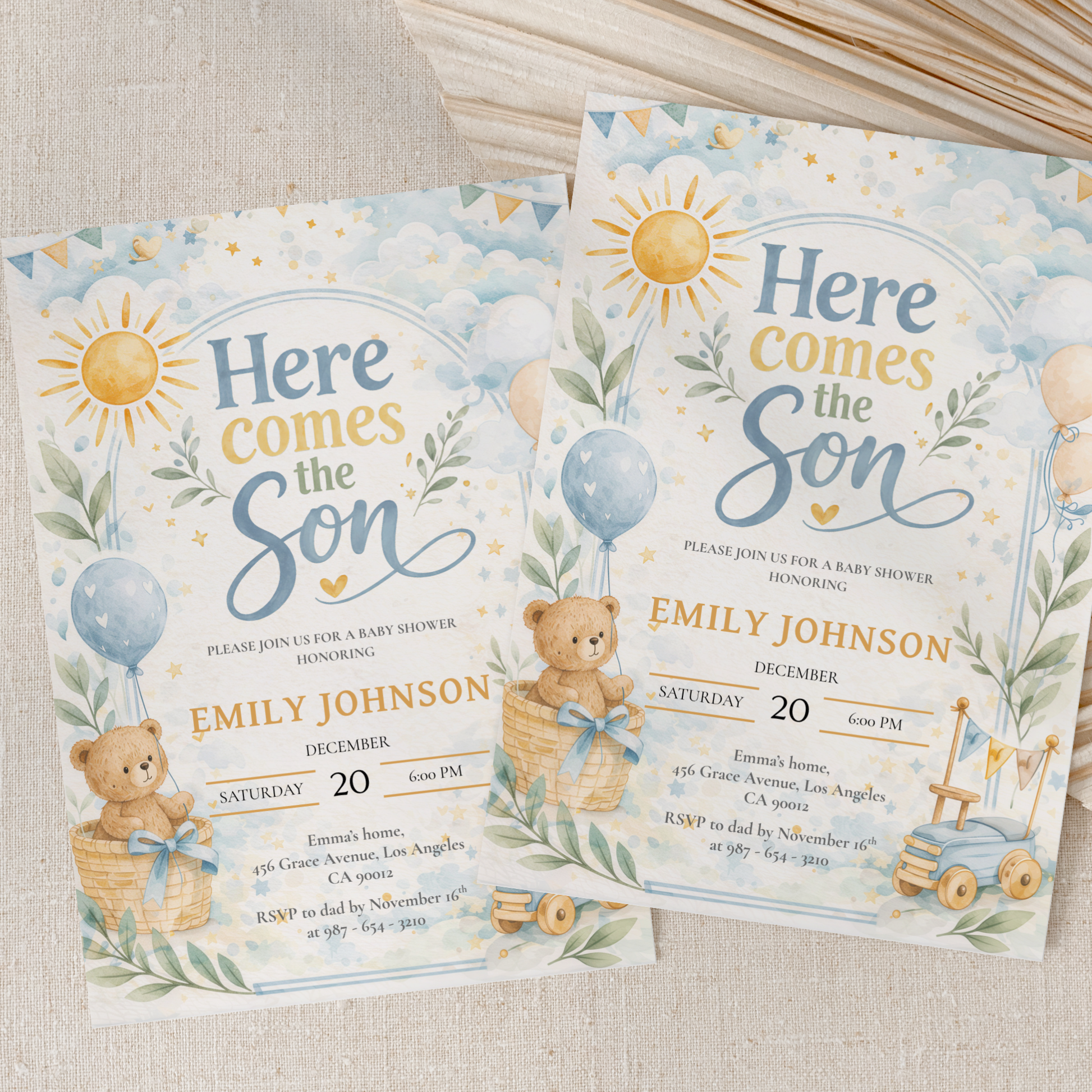 Here Comes the Son — Baby Boy Invitation Template by Pretty Digital — view 8