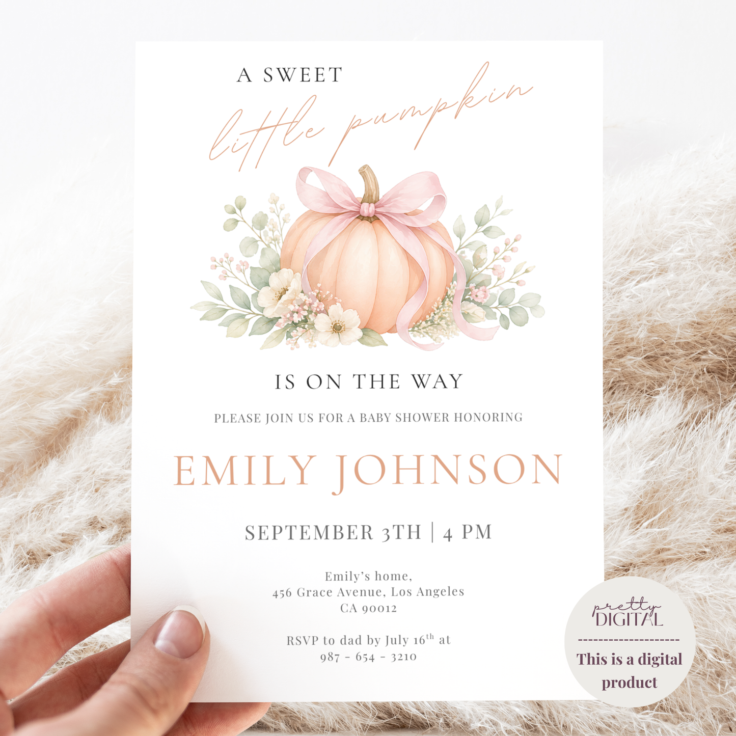 A Sweet Little Pumpkin — Fall Baby Shower Invitation Template by Pretty Digital — view 10