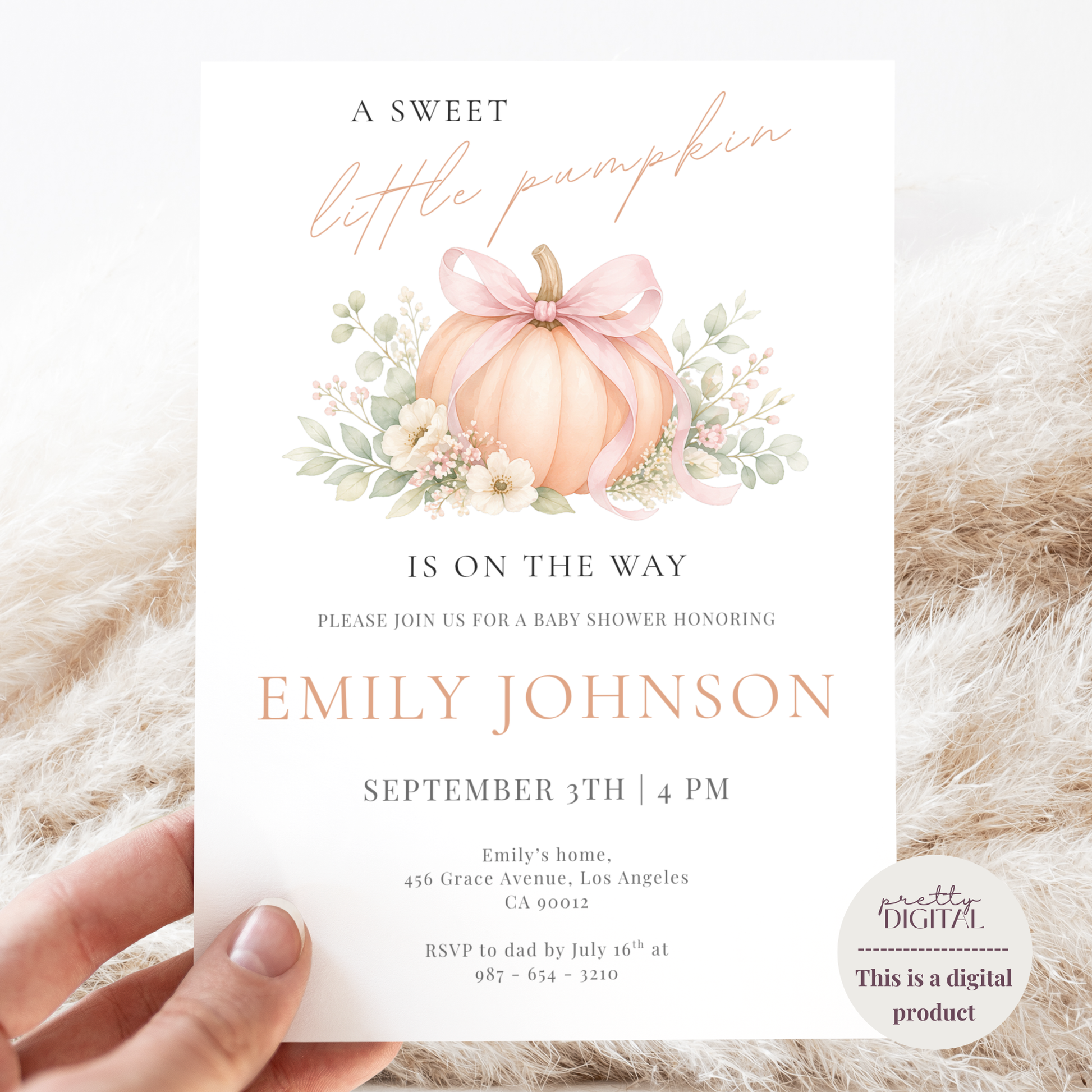 A Sweet Little Pumpkin — Fall Baby Shower Invitation Template by Pretty Digital — view 10