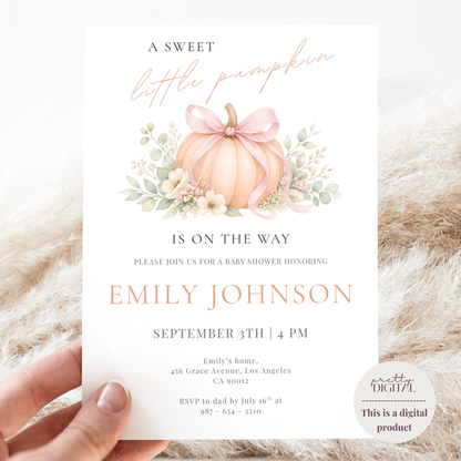 A Sweet Little Pumpkin — Fall Baby Shower Invitation Template by Pretty Digital — view 10