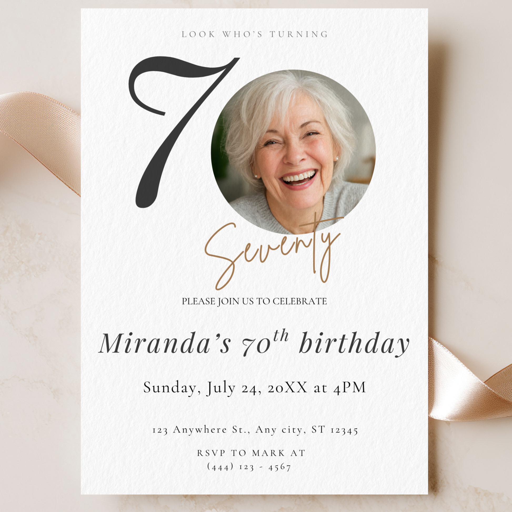 Look Who's Turning Seventy — 70th Birthday Invitation Template by Pretty Digital — printable digital download