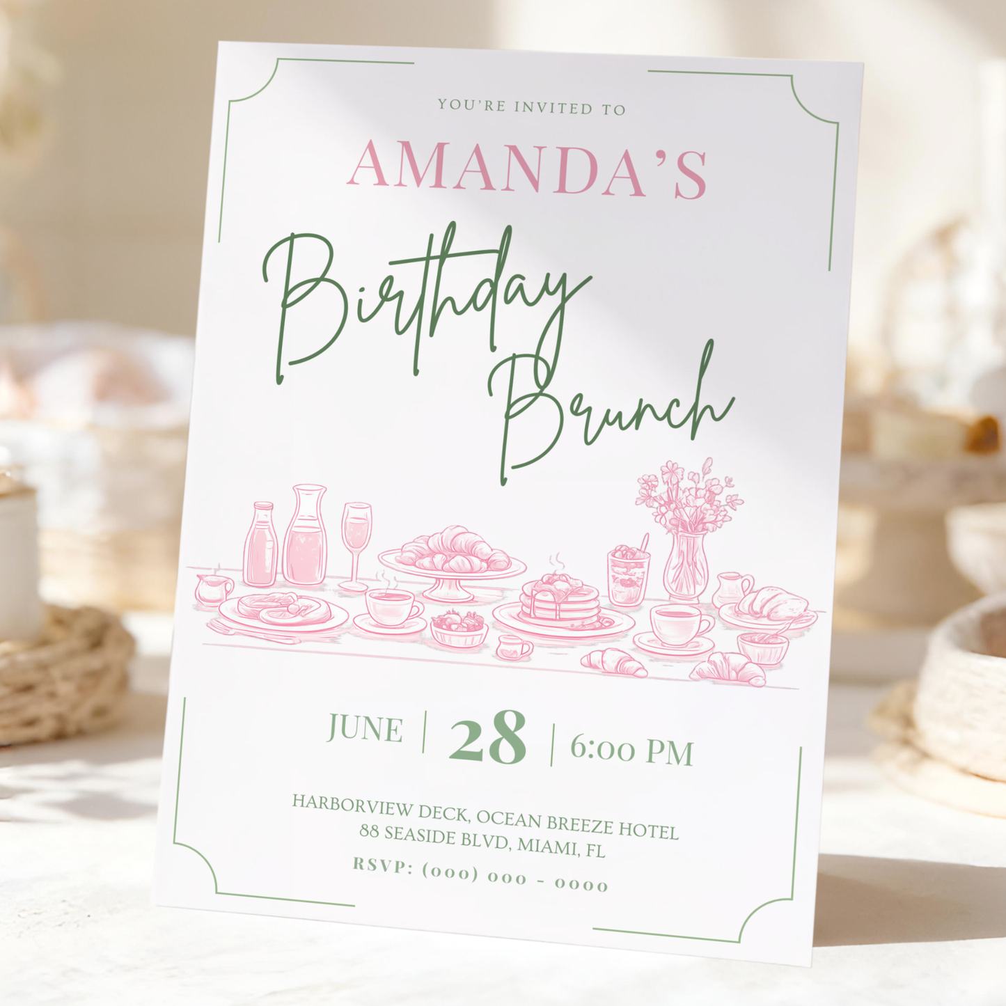 Floral invitation template by Pretty Digital — printable digital download