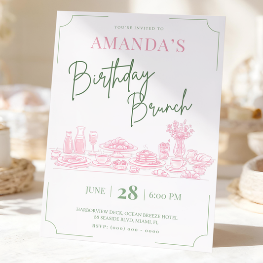 Floral invitation template by Pretty Digital — printable digital download