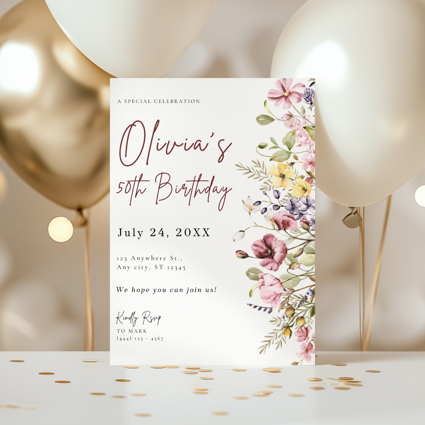 Floral 50th Birthday Invitation for Women by Pretty Digital — view 9