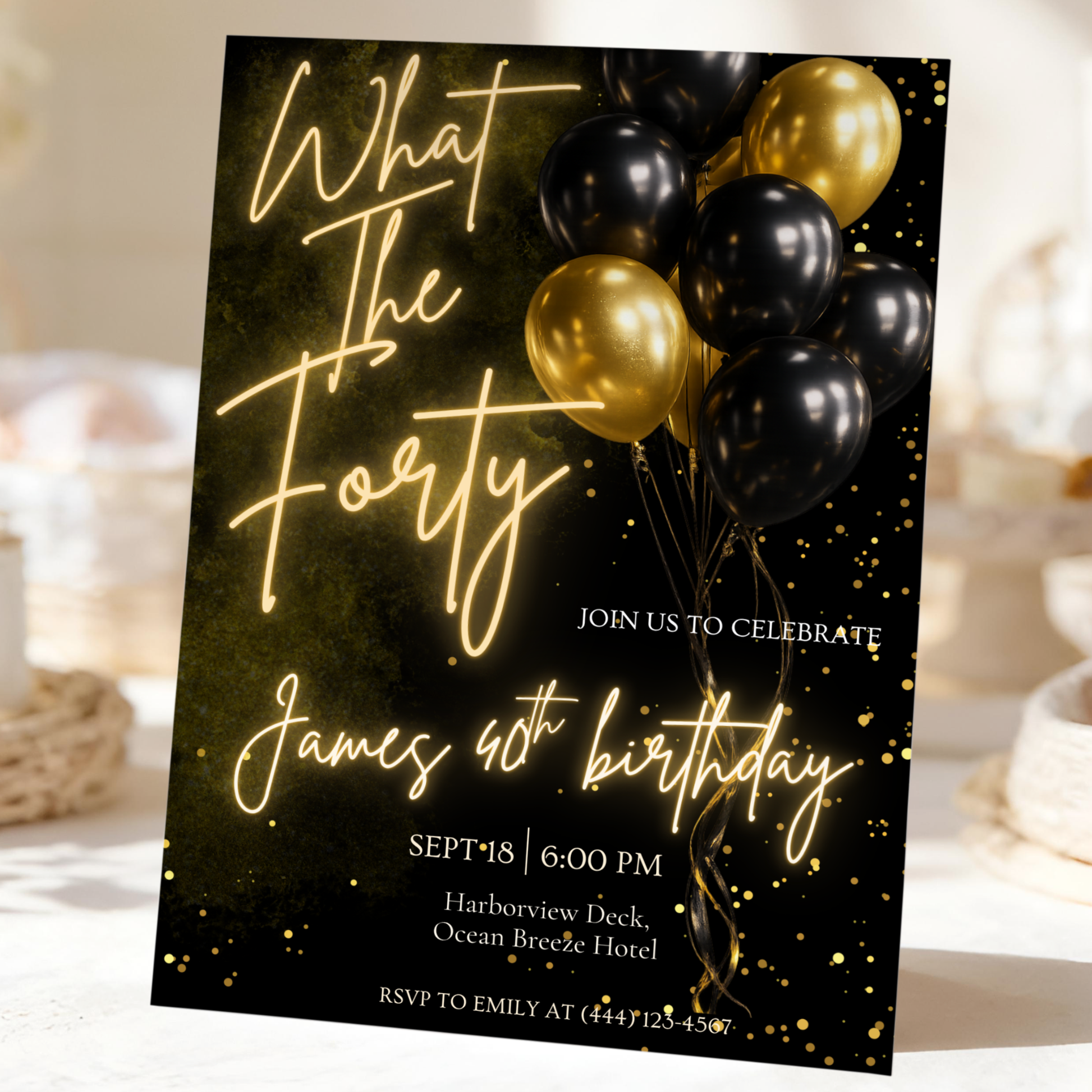 What The Forty — 40th Birthday Invitation Template by Pretty Digital — printable digital download