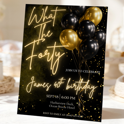 What The Forty — 40th Birthday Invitation Template by Pretty Digital — printable digital download