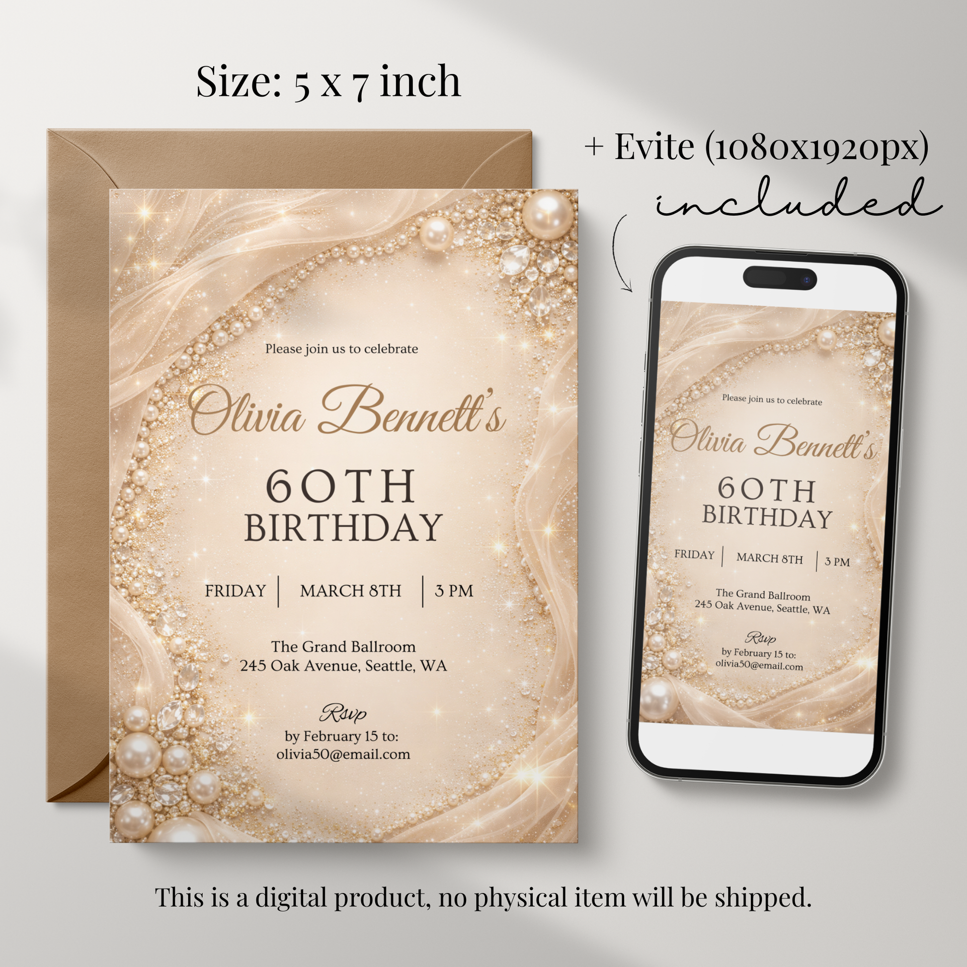 Classic 60th Birthday Invitation by Pretty Digital — view 2