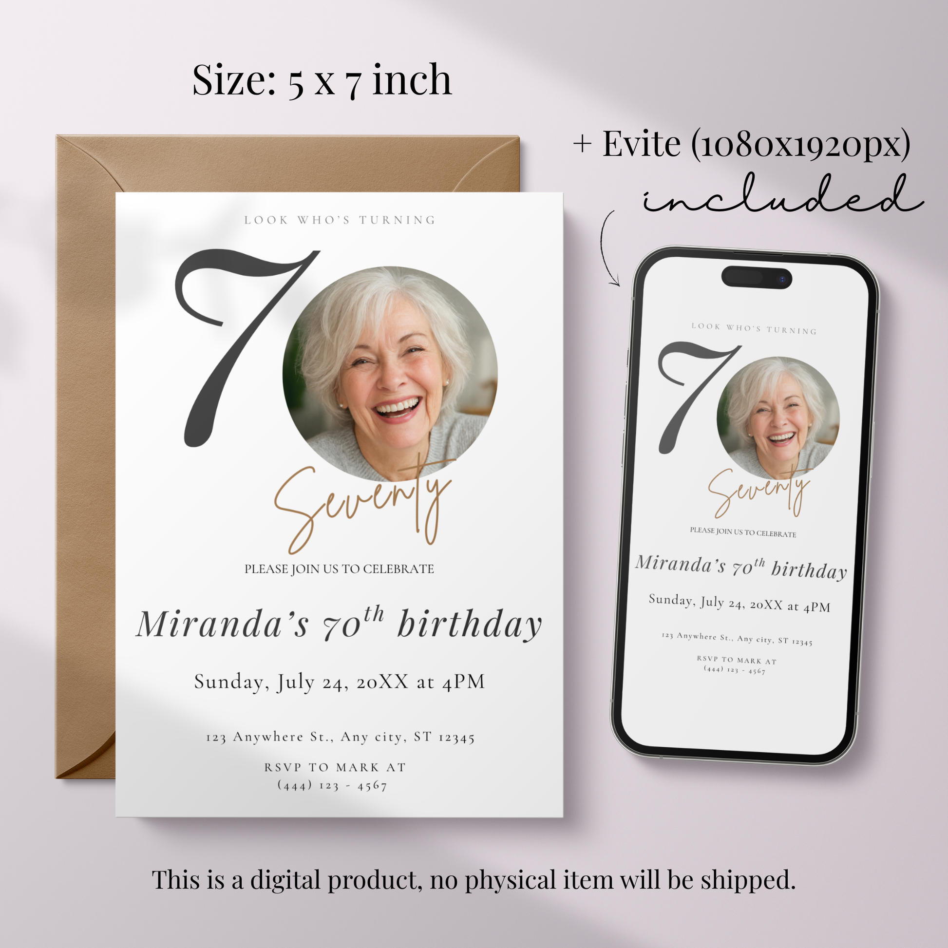 Look Who's Turning Seventy — 70th Birthday Invitation Template by Pretty Digital — view 2