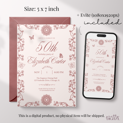 Pink 50th Birthday Invitation for Women by Pretty Digital — view 2