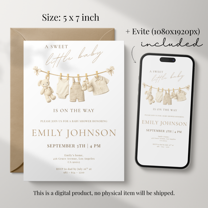 A Sweet Little Baby — Fall Baby Shower Invitation Template by Pretty Digital — view 2