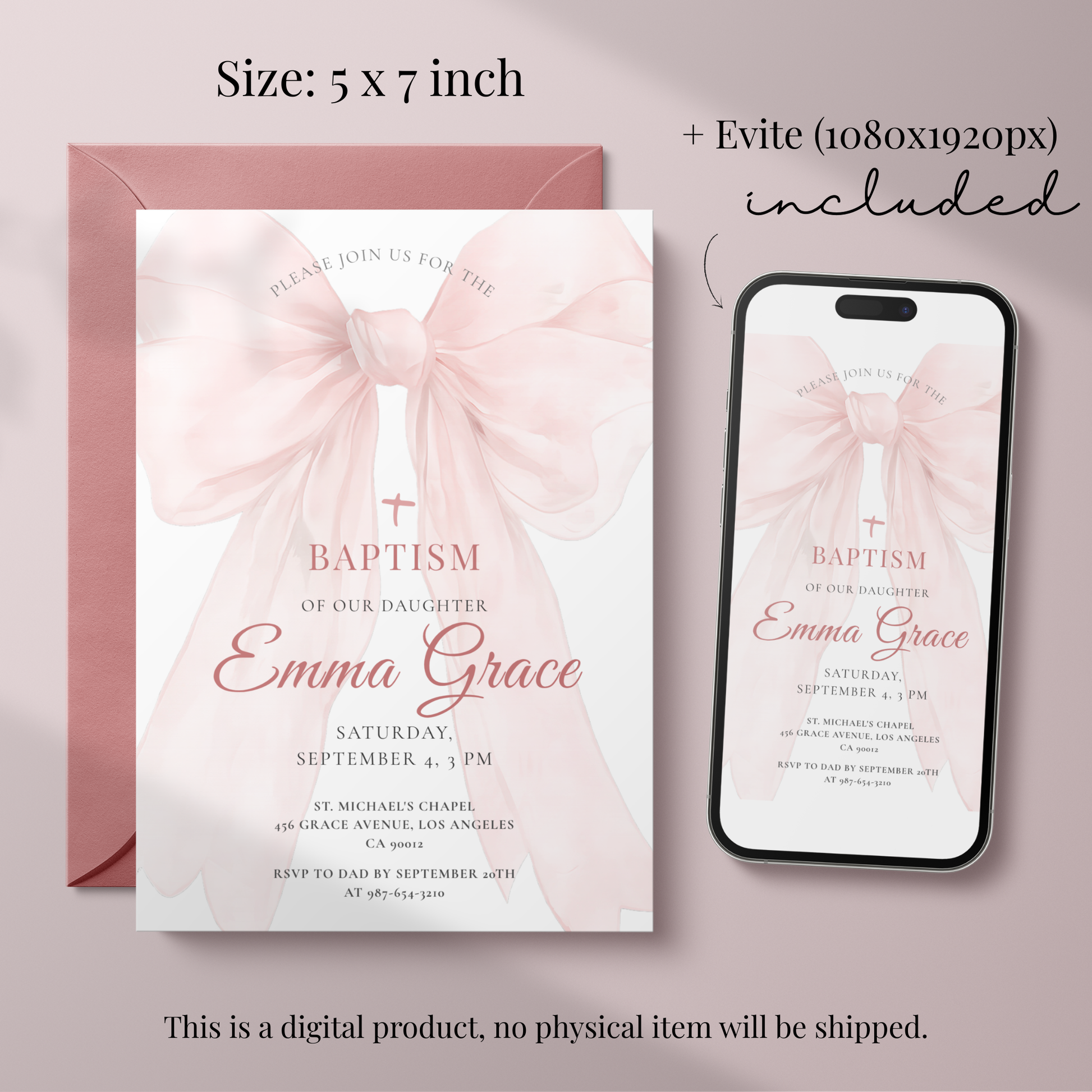Floral Baptism Invitation by Pretty Digital — view 2