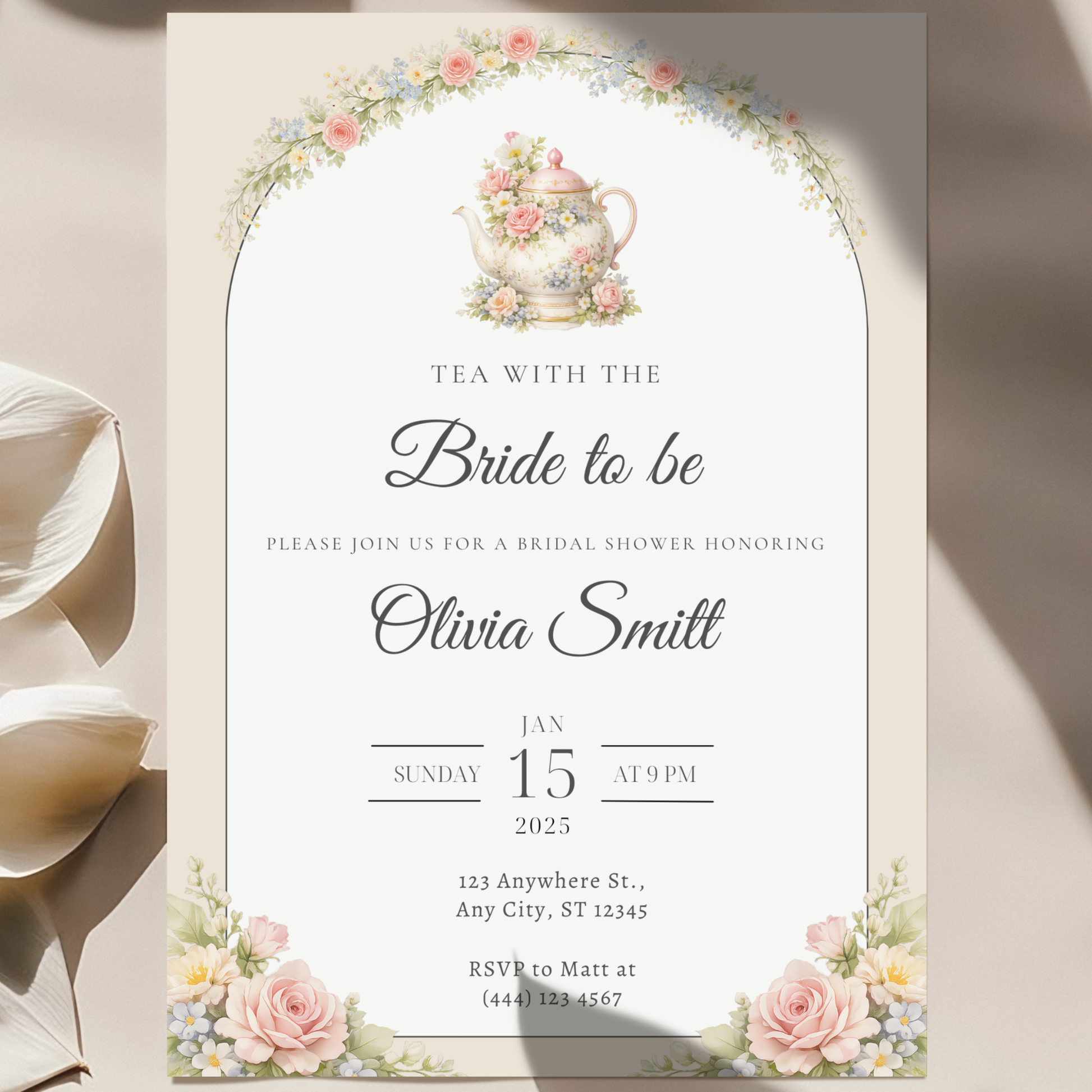 Tea With the Bride-to-Be — Bridal Shower Invitation Template by Pretty Digital — printable digital download