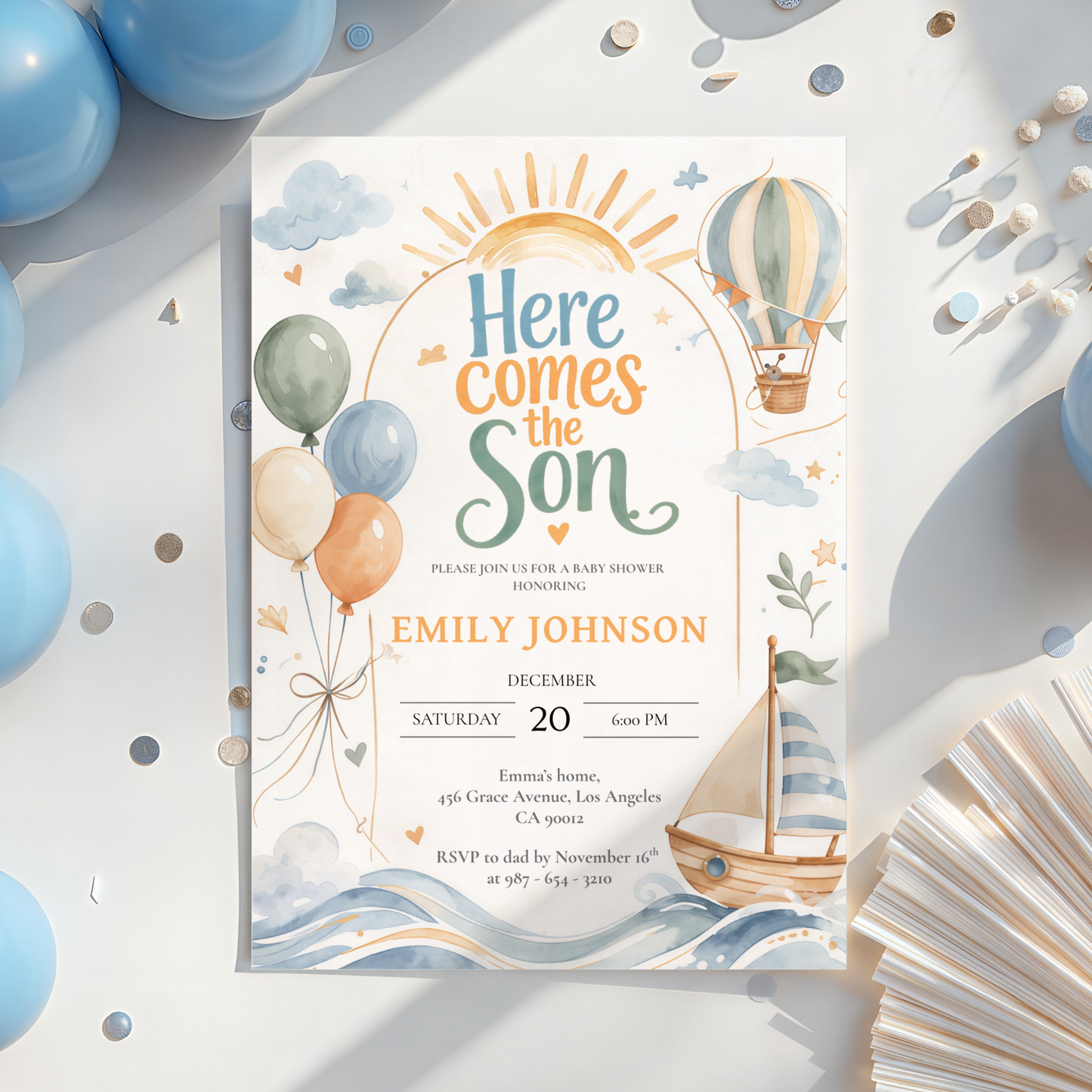 Here Comes the Son — Baby Shower Invitation Template by Pretty Digital — view 5