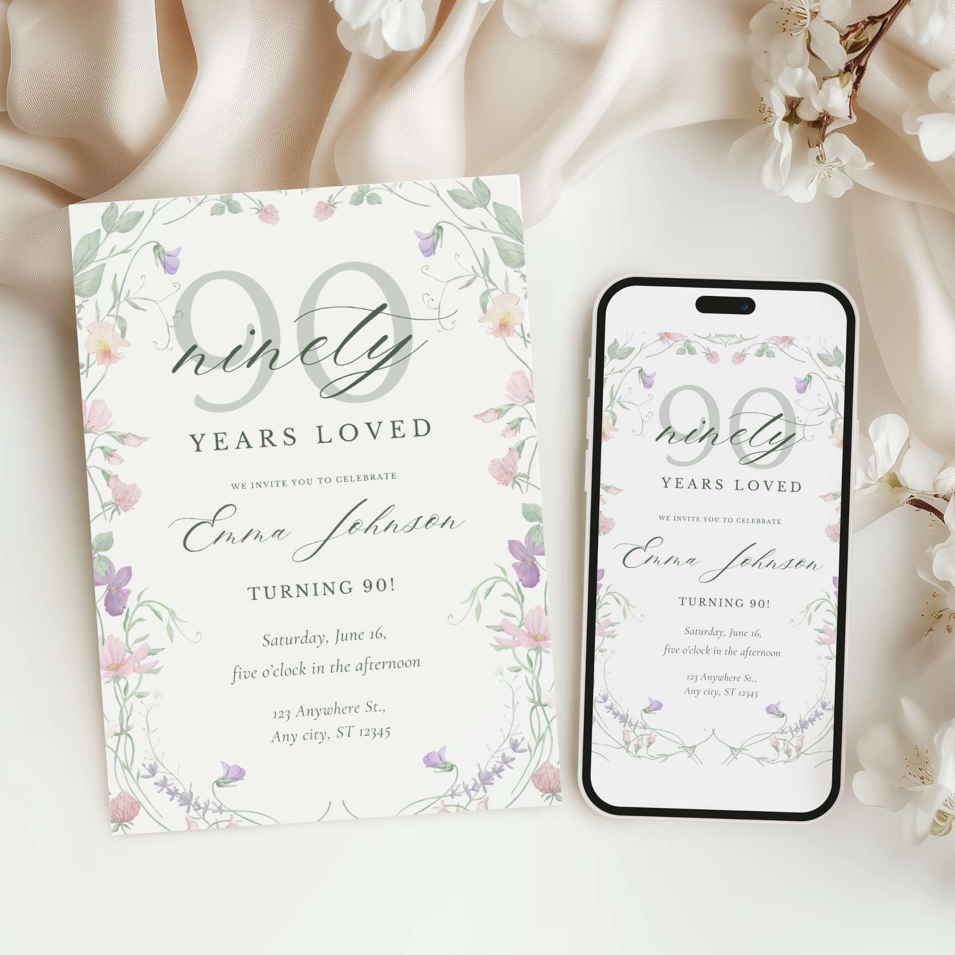 Ninety Years Loved — 90th Birthday Invitation Template by Pretty Digital — view 6