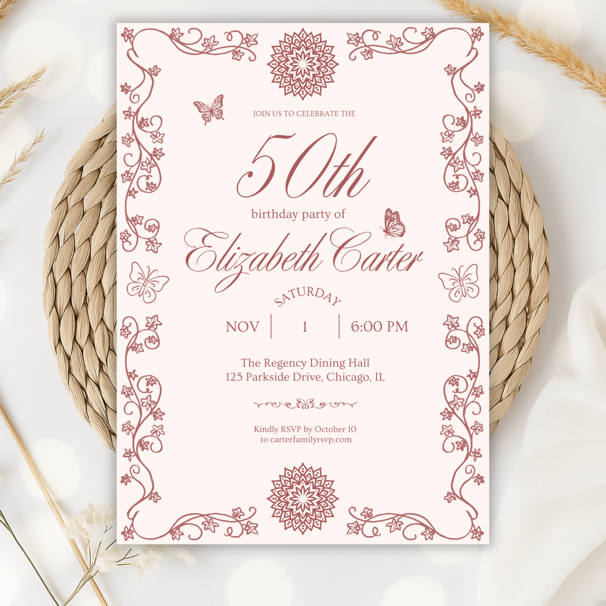 Pink 50th Birthday Invitation for Women by Pretty Digital — view 5