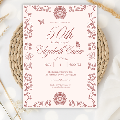 Pink 50th Birthday Invitation for Women by Pretty Digital — view 5