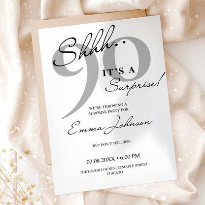 Shhh… It's a Surprise — 90th Surprise Party Invitation Template by Pretty Digital — view 9