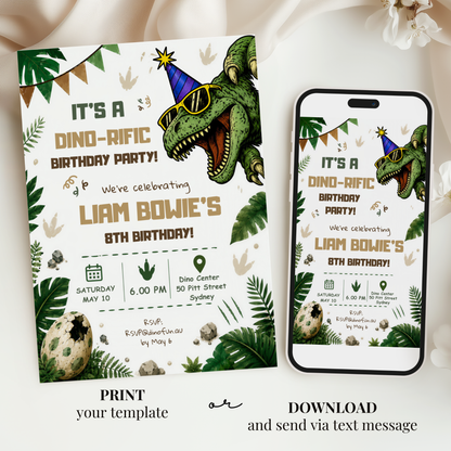 Three-Rex on the Loose — Dinosaur 3rd Birthday Invitation Template by Pretty Digital — view 6