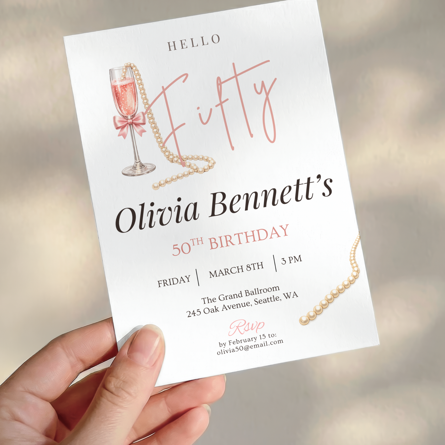 Hello Fifty — 50th Birthday Invitation for Women by Pretty Digital — view 5