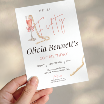 Hello Fifty — 50th Birthday Invitation for Women by Pretty Digital — view 5