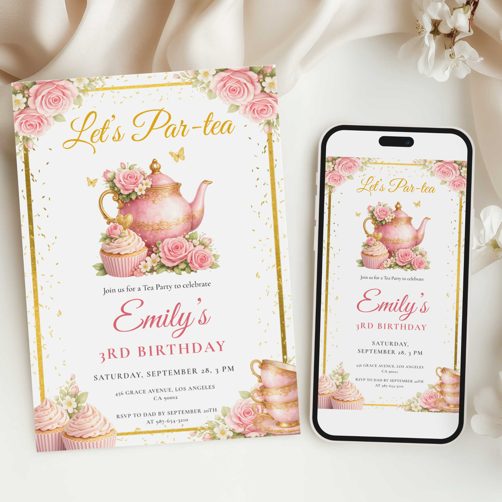 Let's Par-Tea (Kids) — Tea Party Birthday Invitation Template by Pretty Digital — view 6