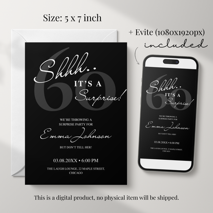 Shhh… It's a Surprise — 60th Surprise Party Invitation Template by Pretty Digital — view 2