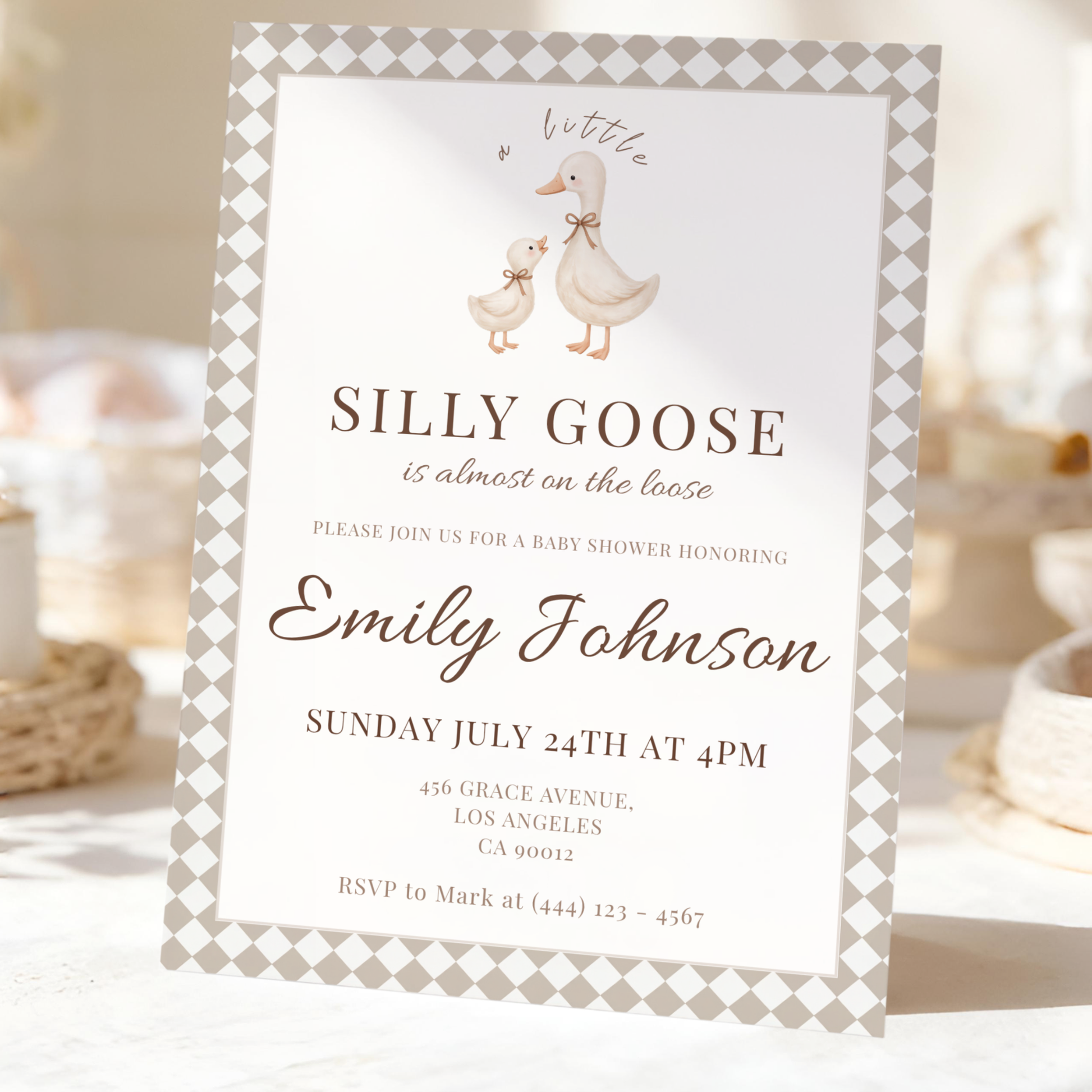 Silly Goose on the Loose — Baby Shower Invitation Template by Pretty Digital — printable digital download