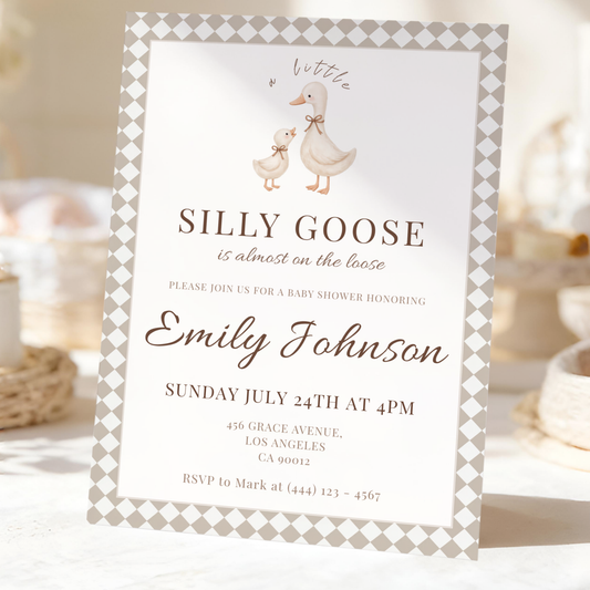 Silly Goose on the Loose — Baby Shower Invitation Template by Pretty Digital — printable digital download