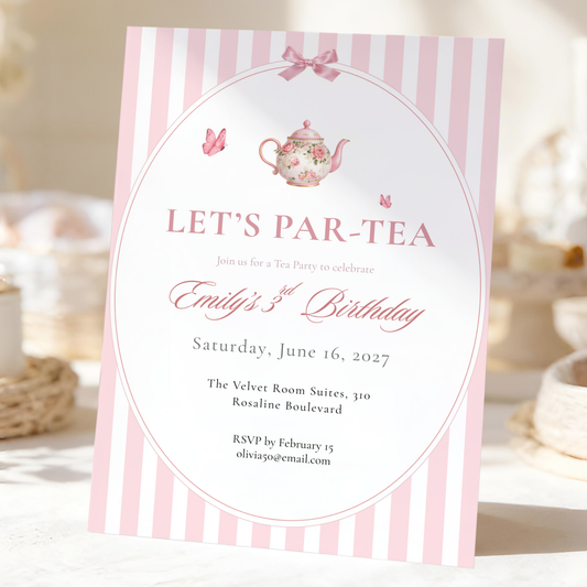 Let's Par-Tea — Tea Party Invitation Template by Pretty Digital — printable digital download