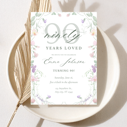 Ninety Years Loved — 90th Birthday Invitation Template by Pretty Digital — view 5