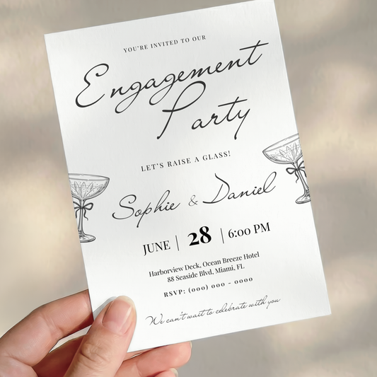 Let's Raise a Glass — Engagement Party Invitation Template by Pretty Digital — printable digital download