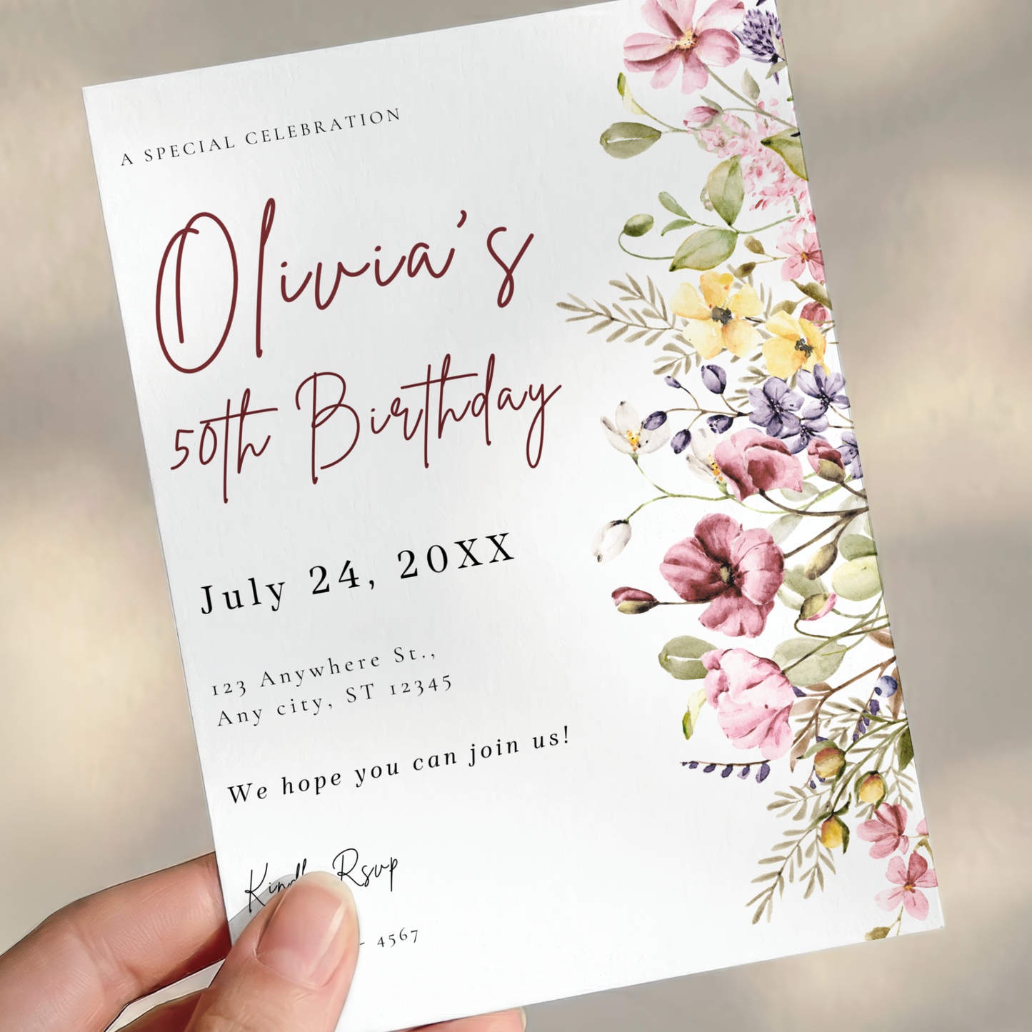 Floral 50th Birthday Invitation for Women by Pretty Digital — view 3