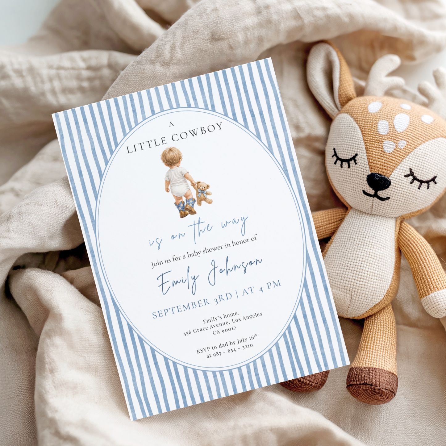 A Little Cowboy on the Way — Baby Boy Shower Invitation Template by Pretty Digital — view 3