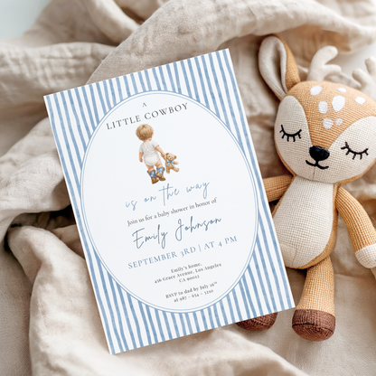 A Little Cowboy on the Way — Baby Boy Shower Invitation Template by Pretty Digital — view 3