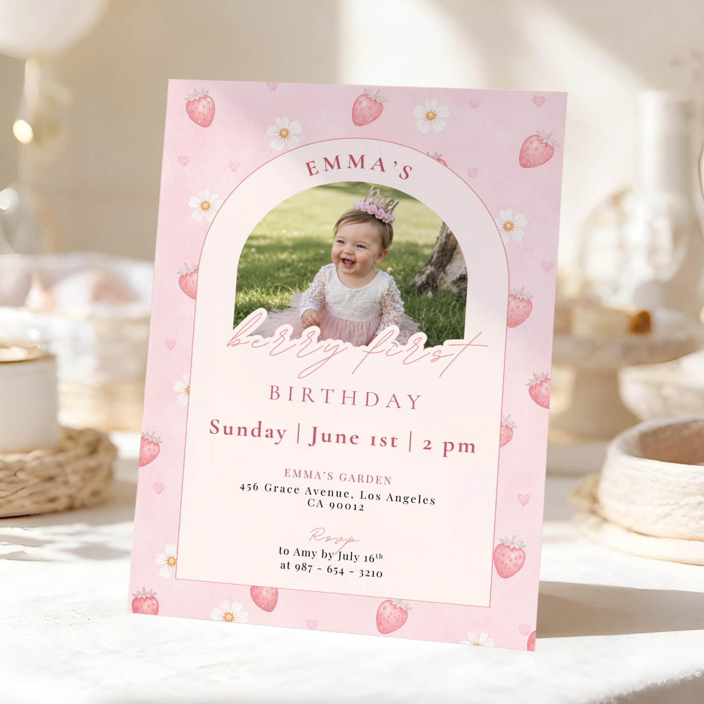 Pastel 1st Birthday Invitation for Girls by Pretty Digital — view 3
