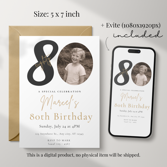 Classic 80th Birthday Invitation by Pretty Digital — view 2
