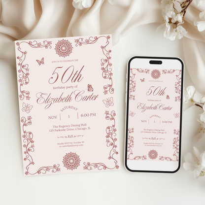 Pink 50th Birthday Invitation for Women by Pretty Digital — view 6